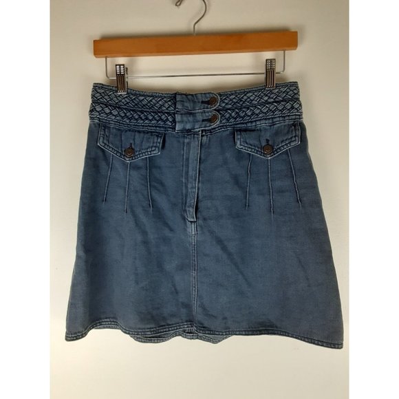 Free People Dresses & Skirts - Free People Blue Denim Hemp Blend A-Line Mini Skirt Woven Braided Waist Boho 6
